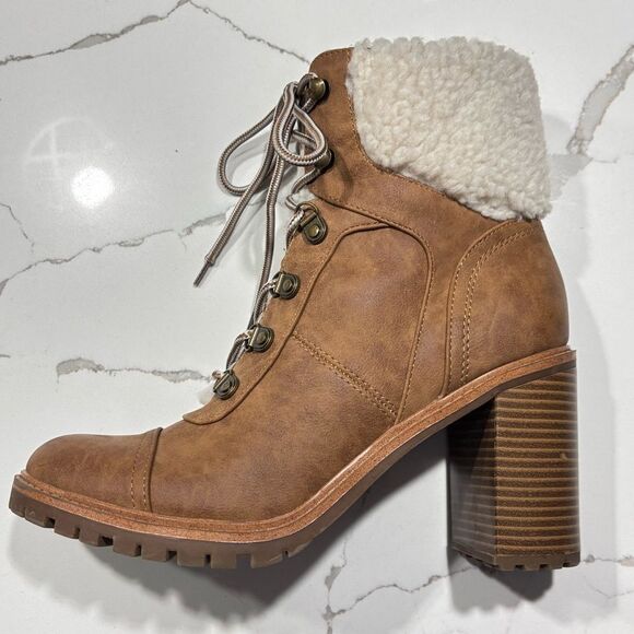Nine West | Penni Women’s Brown Sherpa Lined Faux Leather Ankle Boots - Size 8.5 - Picture 6 of 15